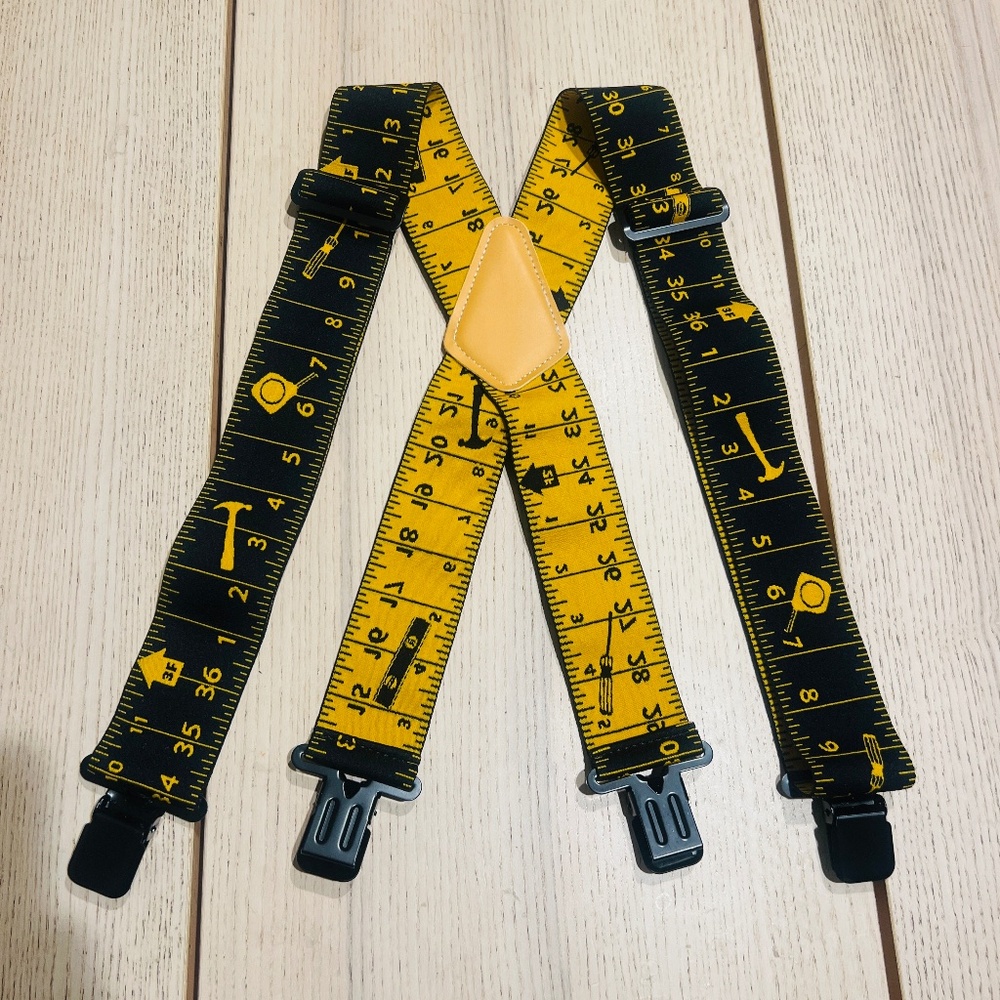 Men's Suspenders Fully Elastic 2 inch Wide X back Heavy Duty Work Measure Ruler - Picture 3 of 14